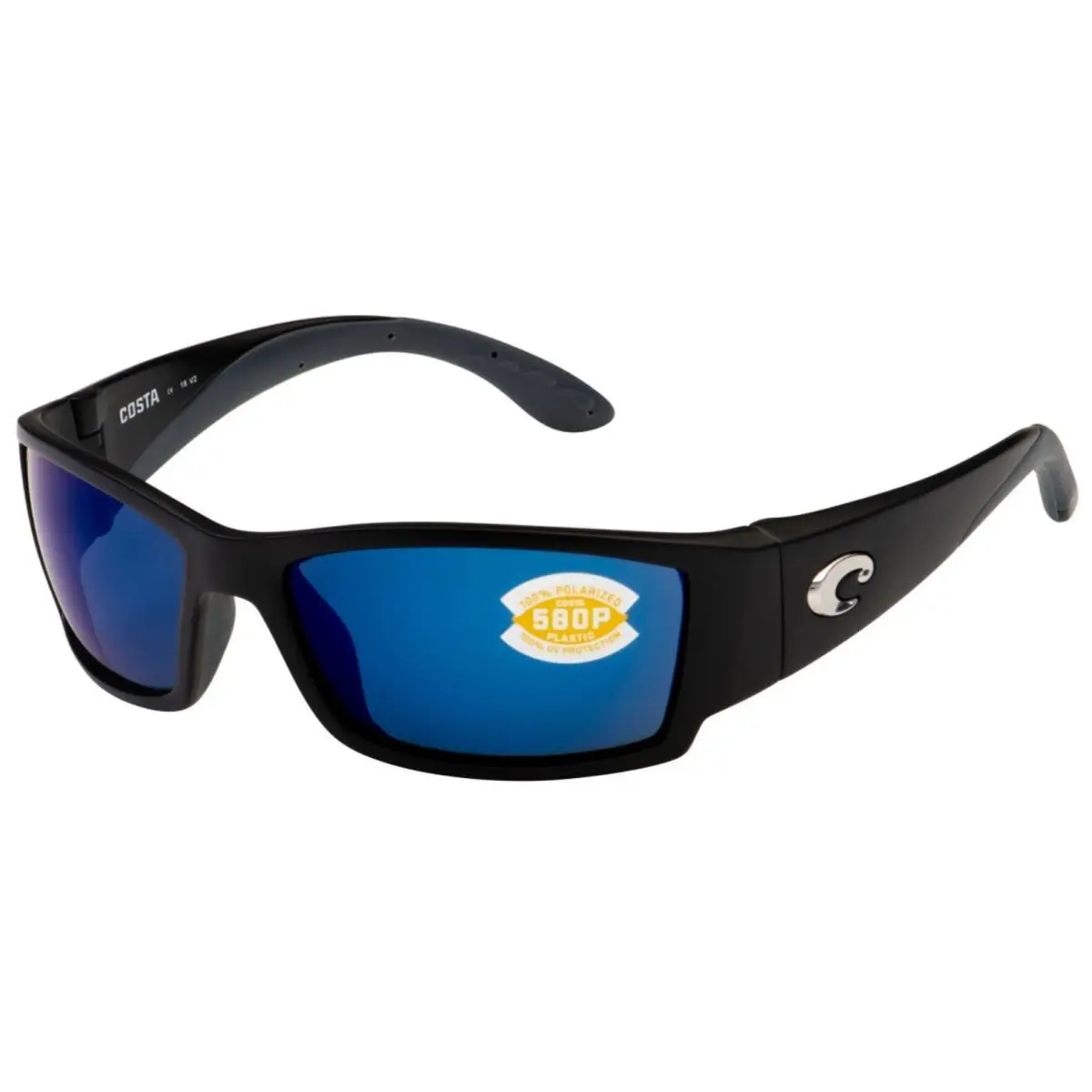 Costa Del Mar CB 11 Obmp Corbina Sunglasses Matte Black Blue Mirror 580P Lens - Frame: Black, Lens: Blue