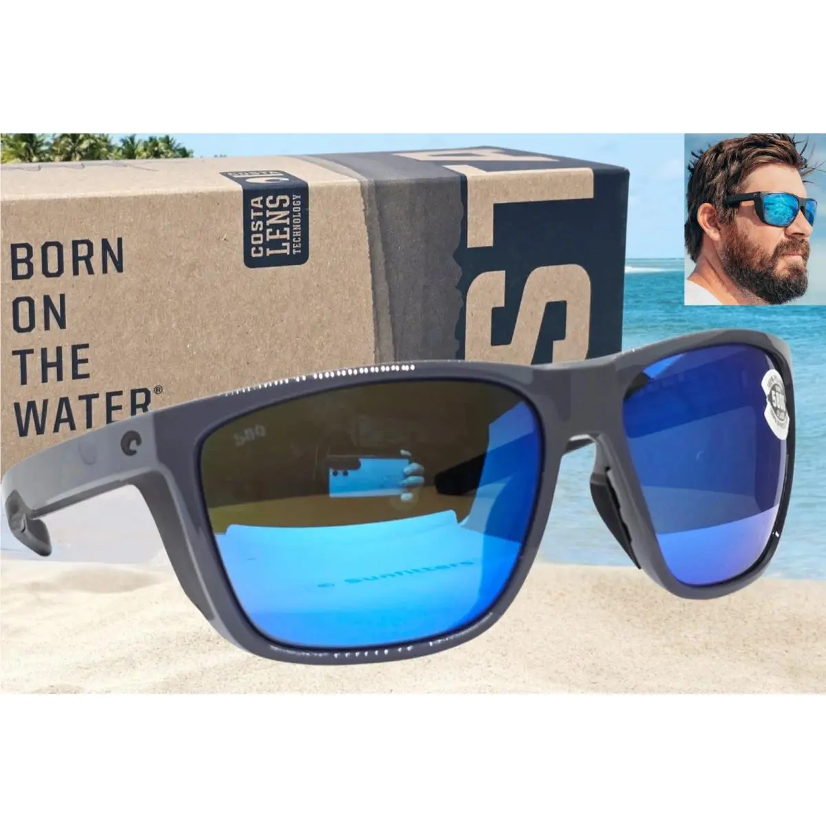 Shiny Gray/blue Mirror Ferg XL Polarized 580G Sunglasses by Costa Del Mar
