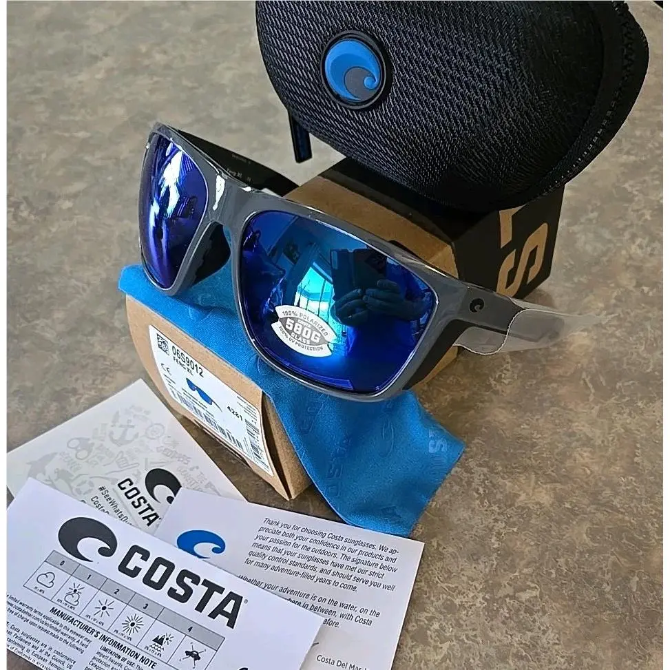 Ferg XL Shiny Gray / Blue 580G Sunglasses 06S9012 90120862 by Costa Del Mar
