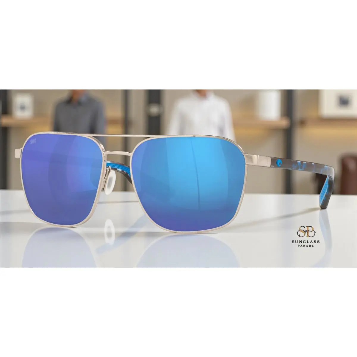 Costa Del Mar Wader Polarized Sunglasses Brushed Silver / Blue Glass 580G