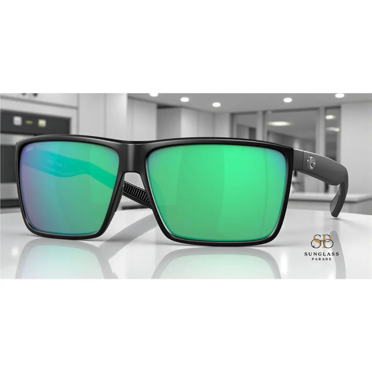 Costa Del Mar 6S9018 36 Rincon Black Green Mirror 63 mm Men`s Sunglasses 580G - Frame: Black, Lens: Green