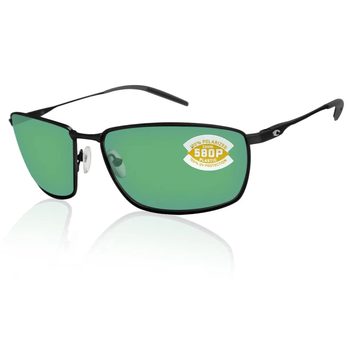 Turret Matte Black Frame Green Mirror 580P Plastic Polarized Lens by Costa Del Mar