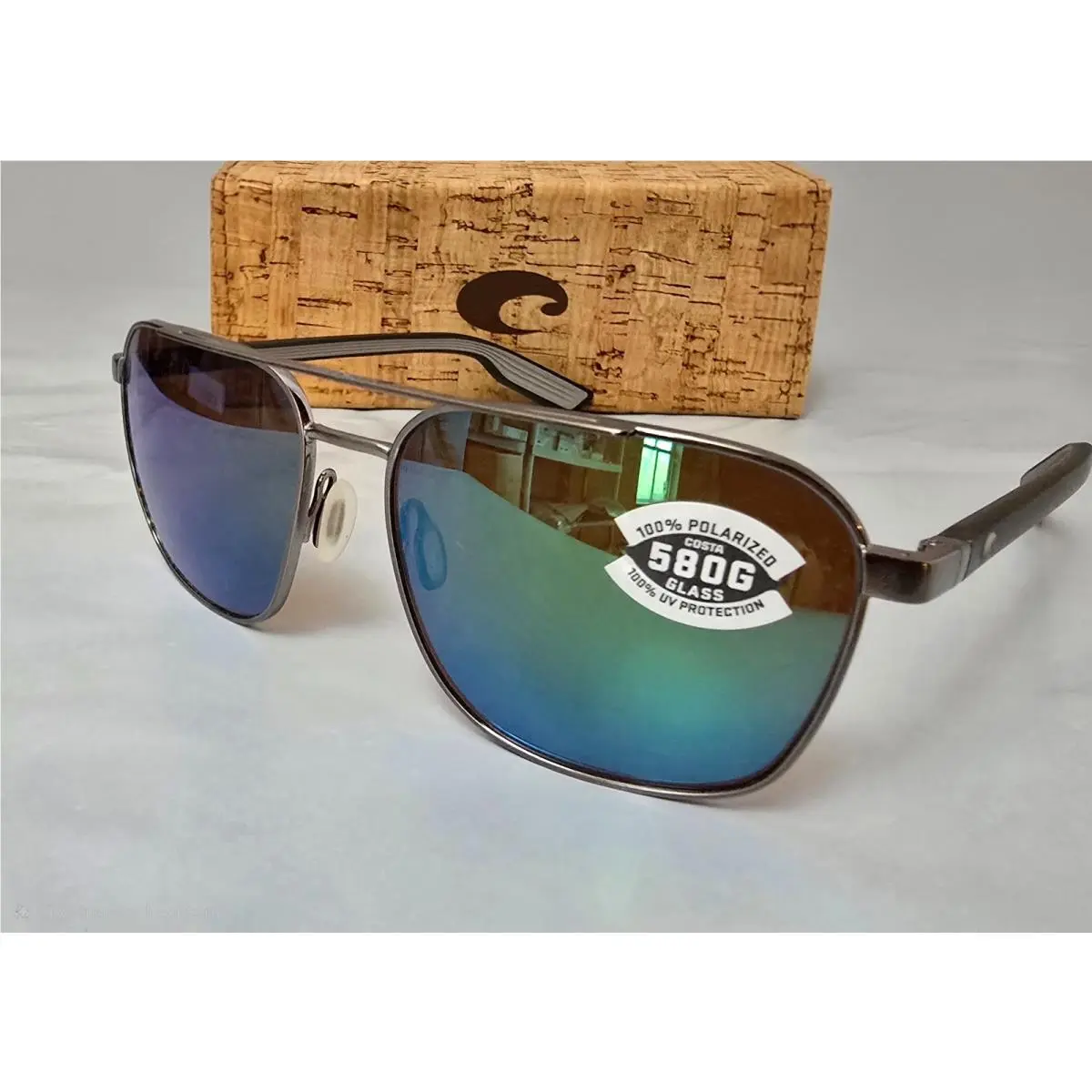 Wader Sunglasses Gunmetal / Green Mirror 580G Glass Polarized Lens by Costa Del Mar