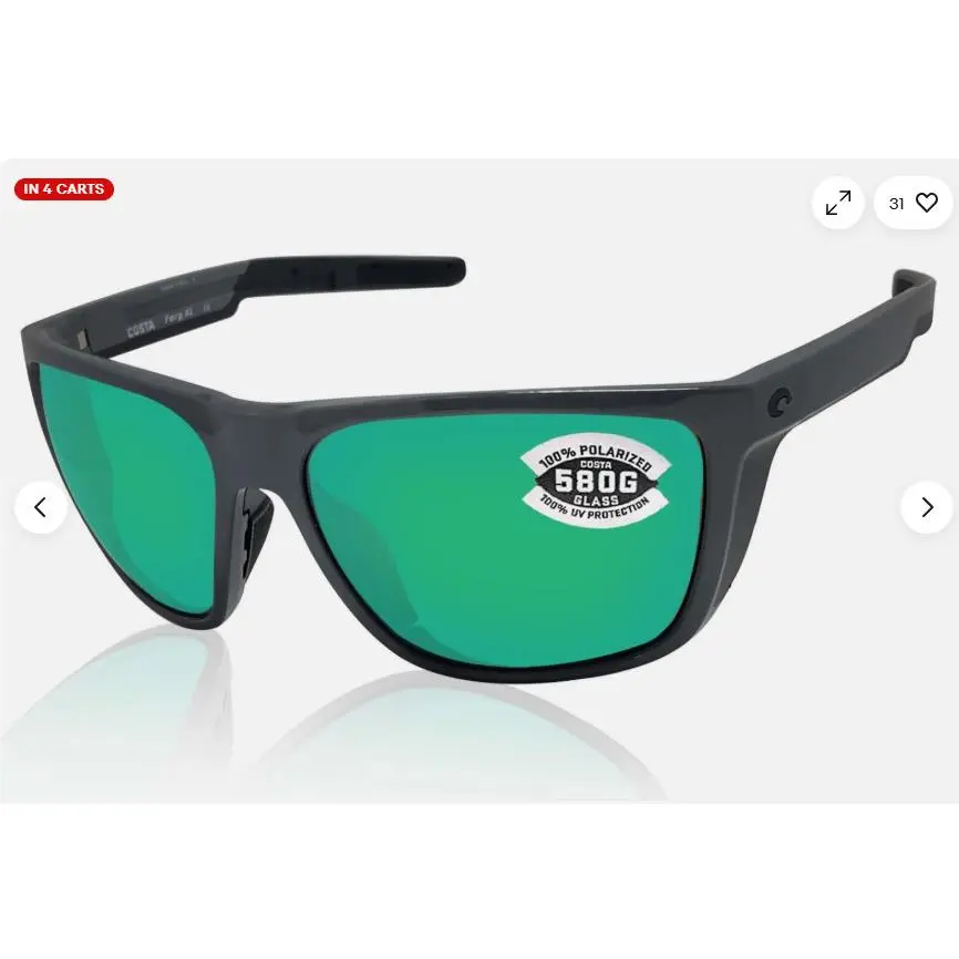 Costa Del Mar Sunglasses Ferg XL Gray Green Mirror 580G Glass Polarized Lens