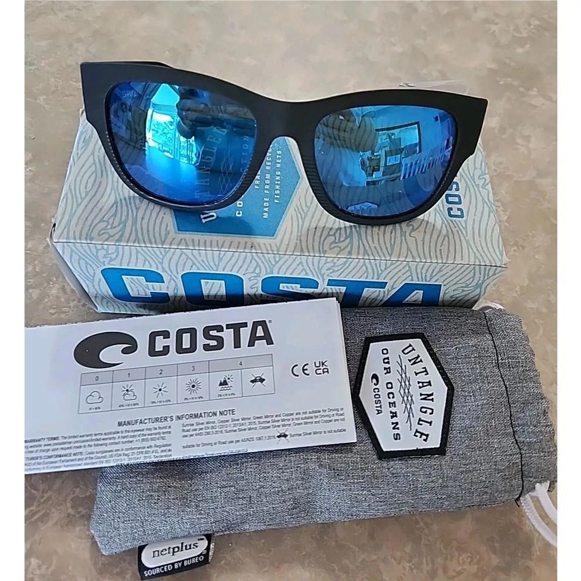 Costa Del Mar Sunglasses Caleta 55-19-139 Net Black / Blue Mirror 580G Glass