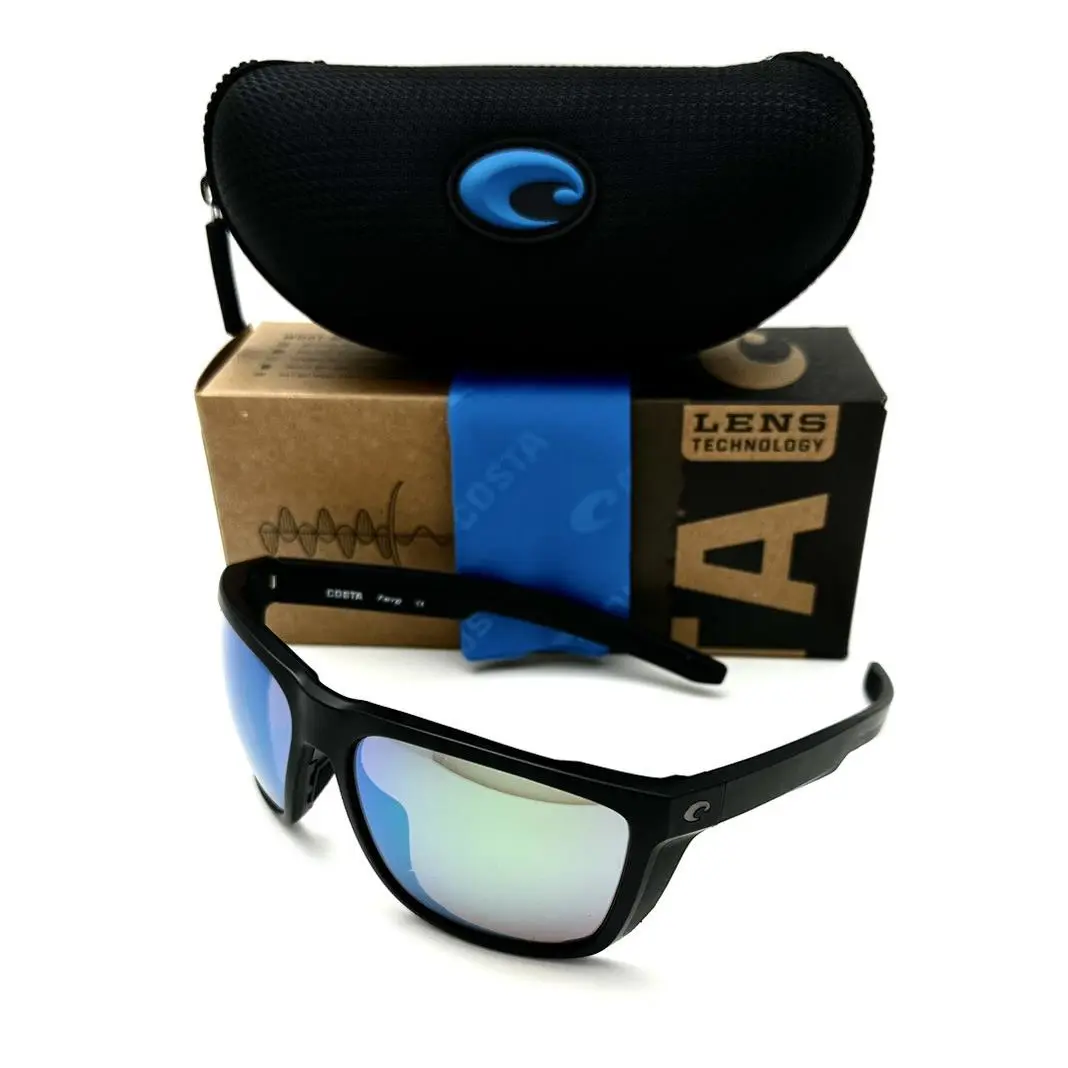 Costa Del Mar Sunglasses Ferg 06S9002 Matte Black/green Mirror 580P W/case