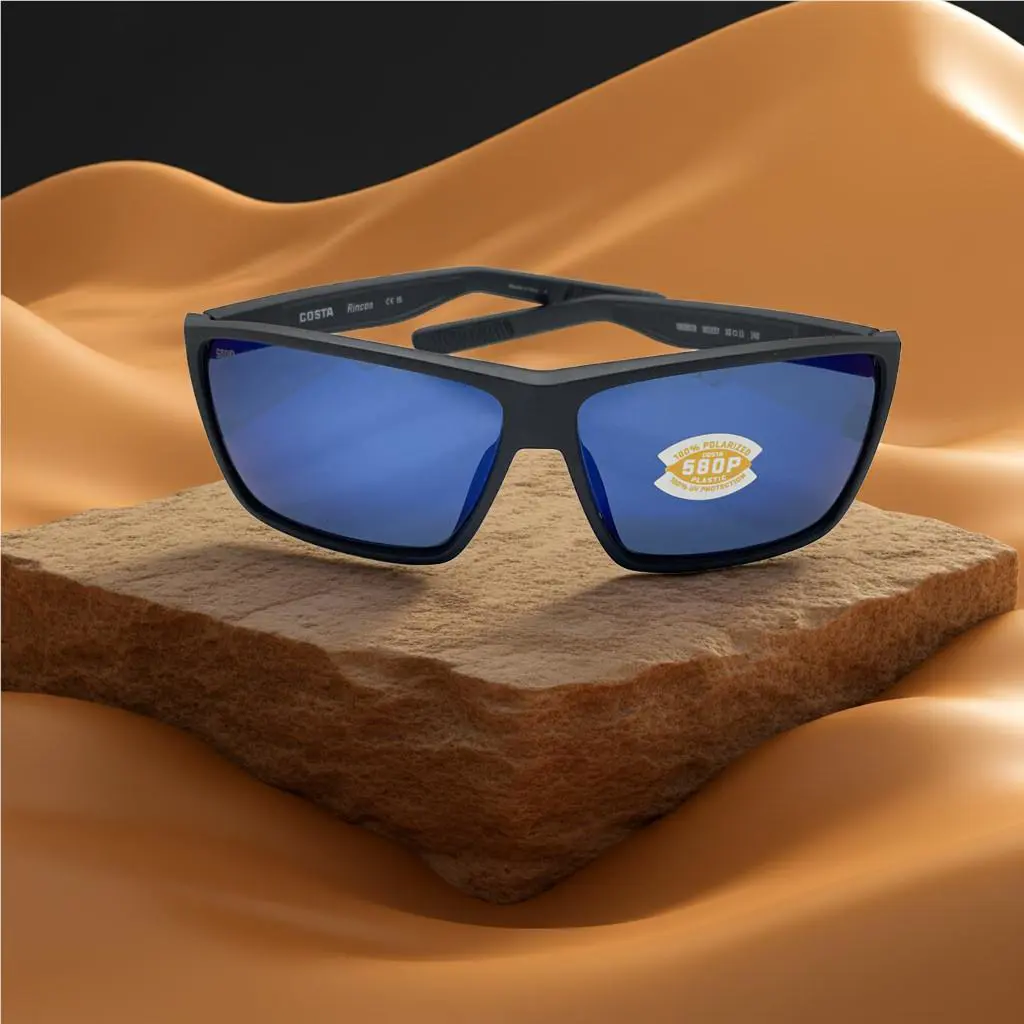 Costa Del Mar Sunglasses Rincon Matte Black Blue Mirror 580P Plastic Lens