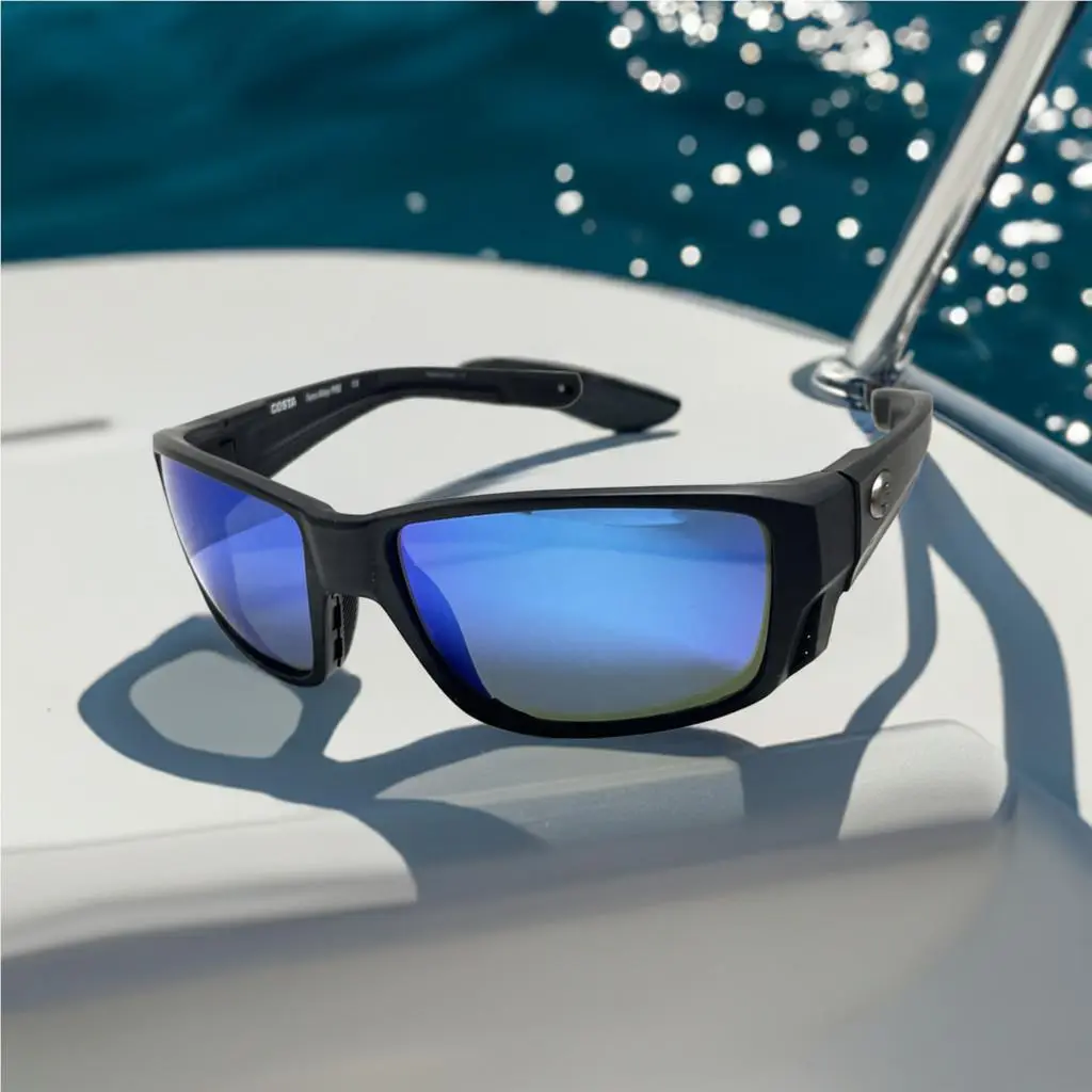Costa Del Mar Tuna Alley Pro Sunglasses Black Frame Blue Mirror Glass 580G Lens