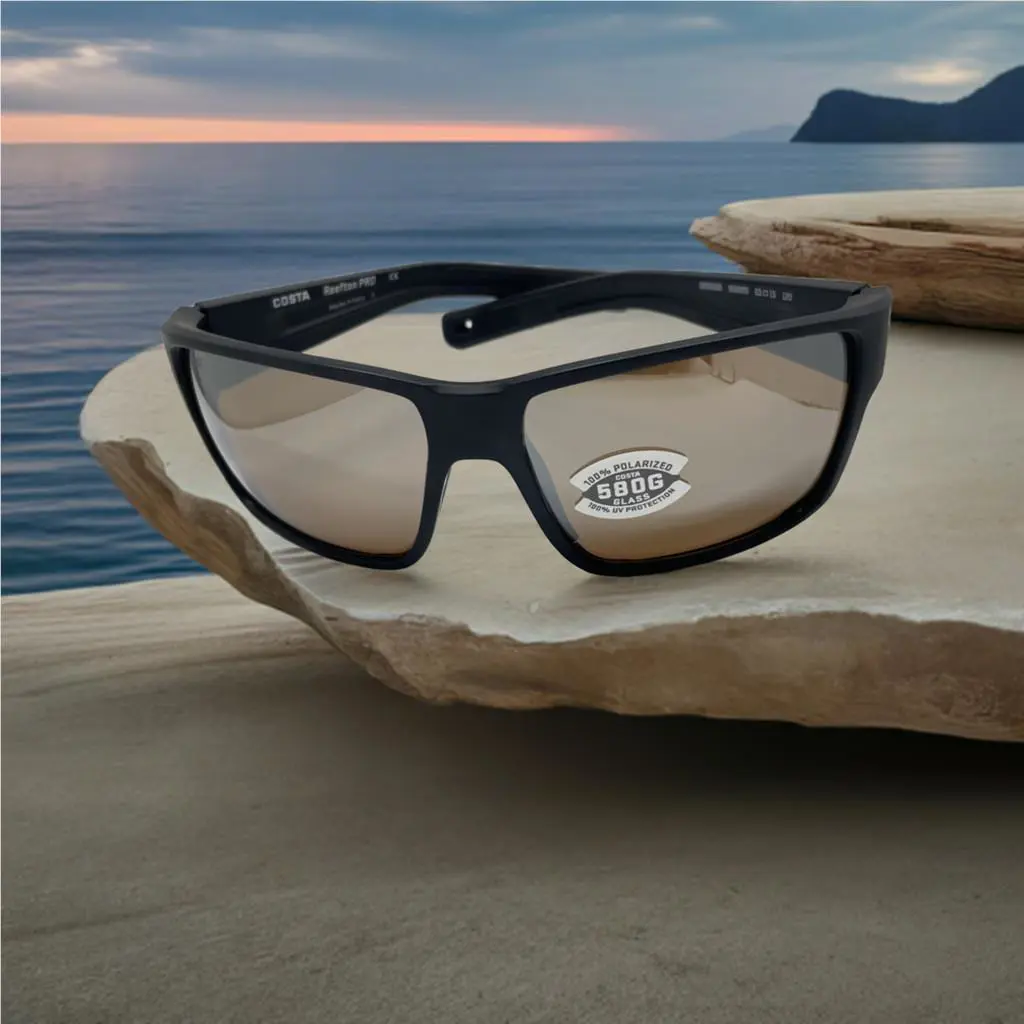 Costa Del Mar Reefton Pro Sunglasses Black Copper Silver Mirror 580 Glass Lens
