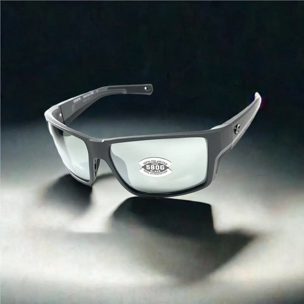 Costa Del Mar Reefton Pro Sunglasses Matte Gray Silver Mirror 580 Glass Lens