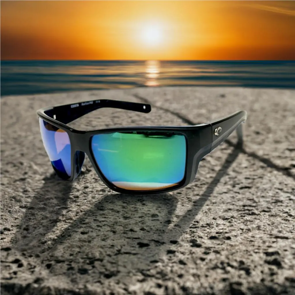 Costa Del Mar Reefton Pro Sunglasses Matte Black Frame Green 580G Glass Lens
