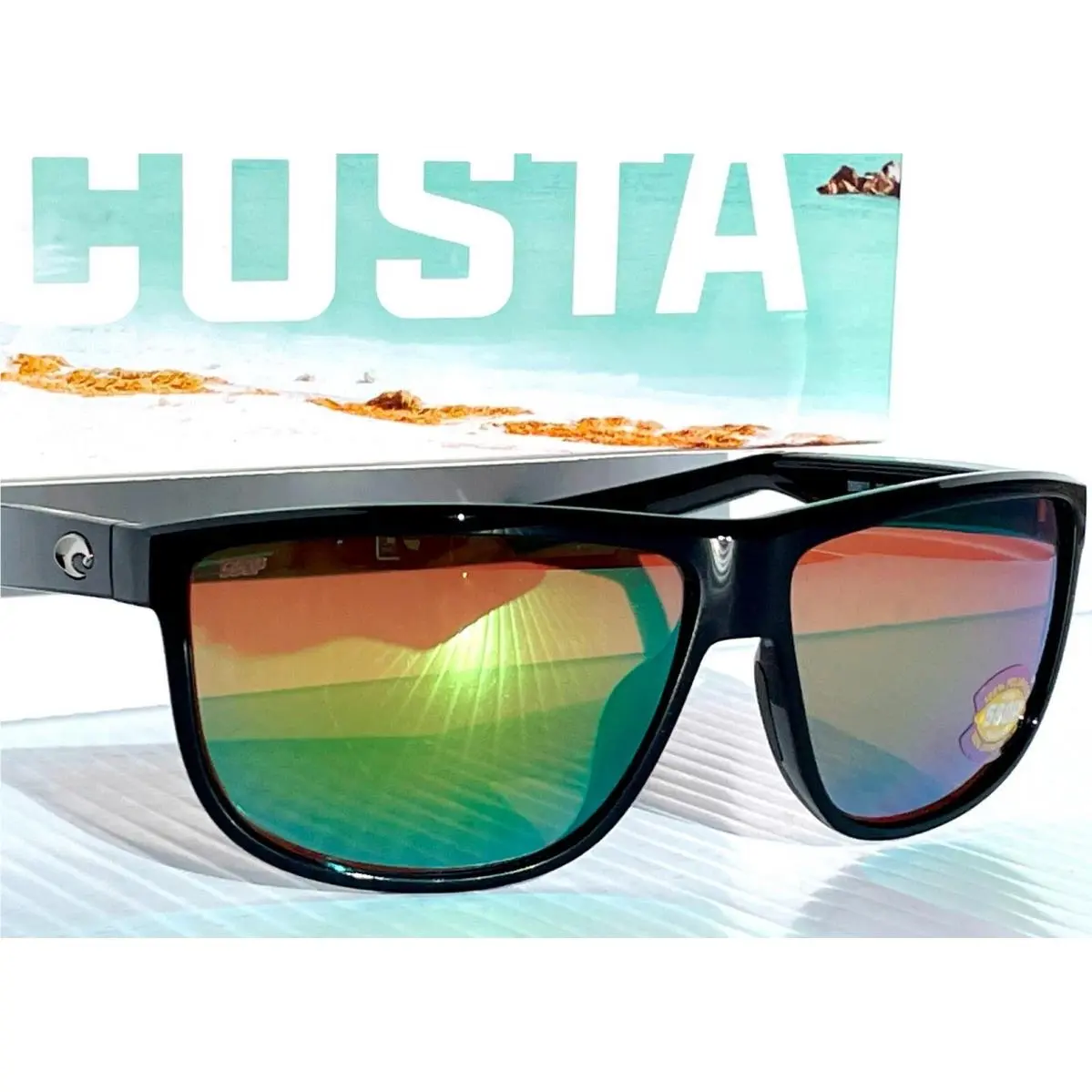 Costa Del Mar Rincondo Shiny Black Polarized Green 580P Sunglass Ric 11