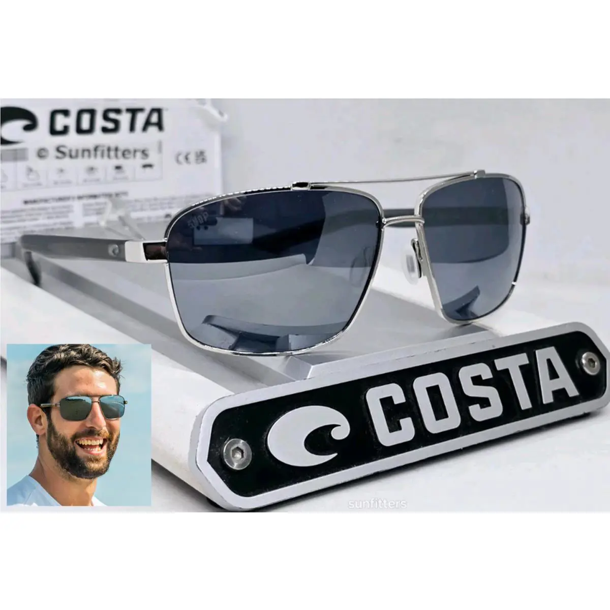 Costa Del Mar Shiny Silver/silver Mirror Flagler Polarized 580P Sunglasses