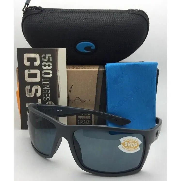 Polarized Costa Sunglasses Reefton Rft 98 Matte Grey Frame w/ 580 Grey Lenses