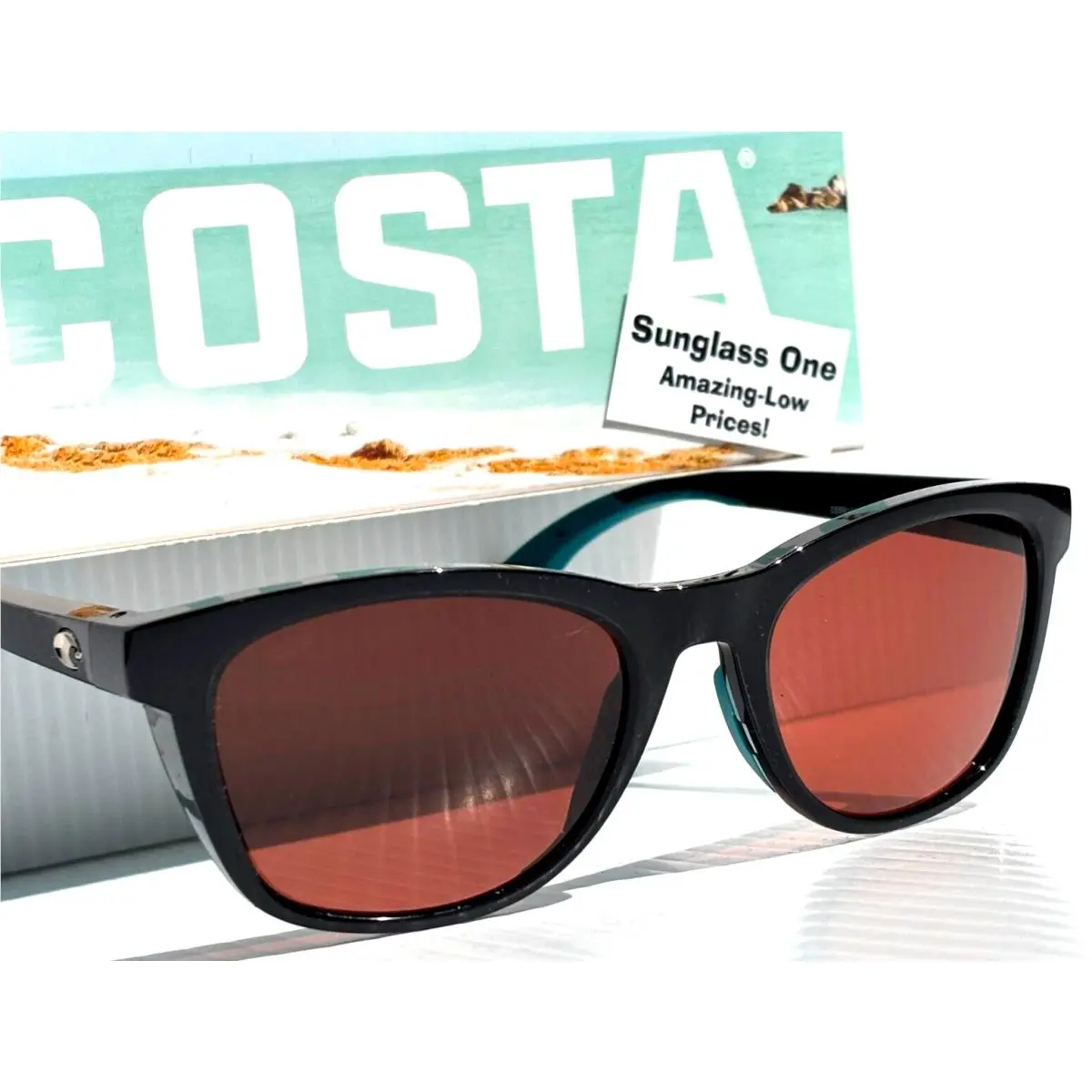 Costa Del Mar Aleta Shiny Black Polarized Copper 580P Sunglass 9108-07