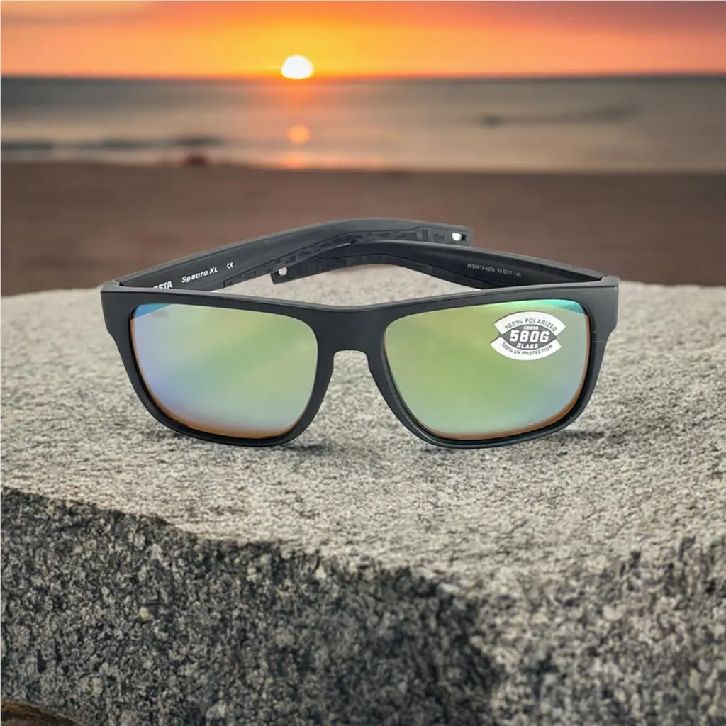 Costa Del Mar Sunglasses Spearo XL Black Frame Green Mirror 580 Glass Lens