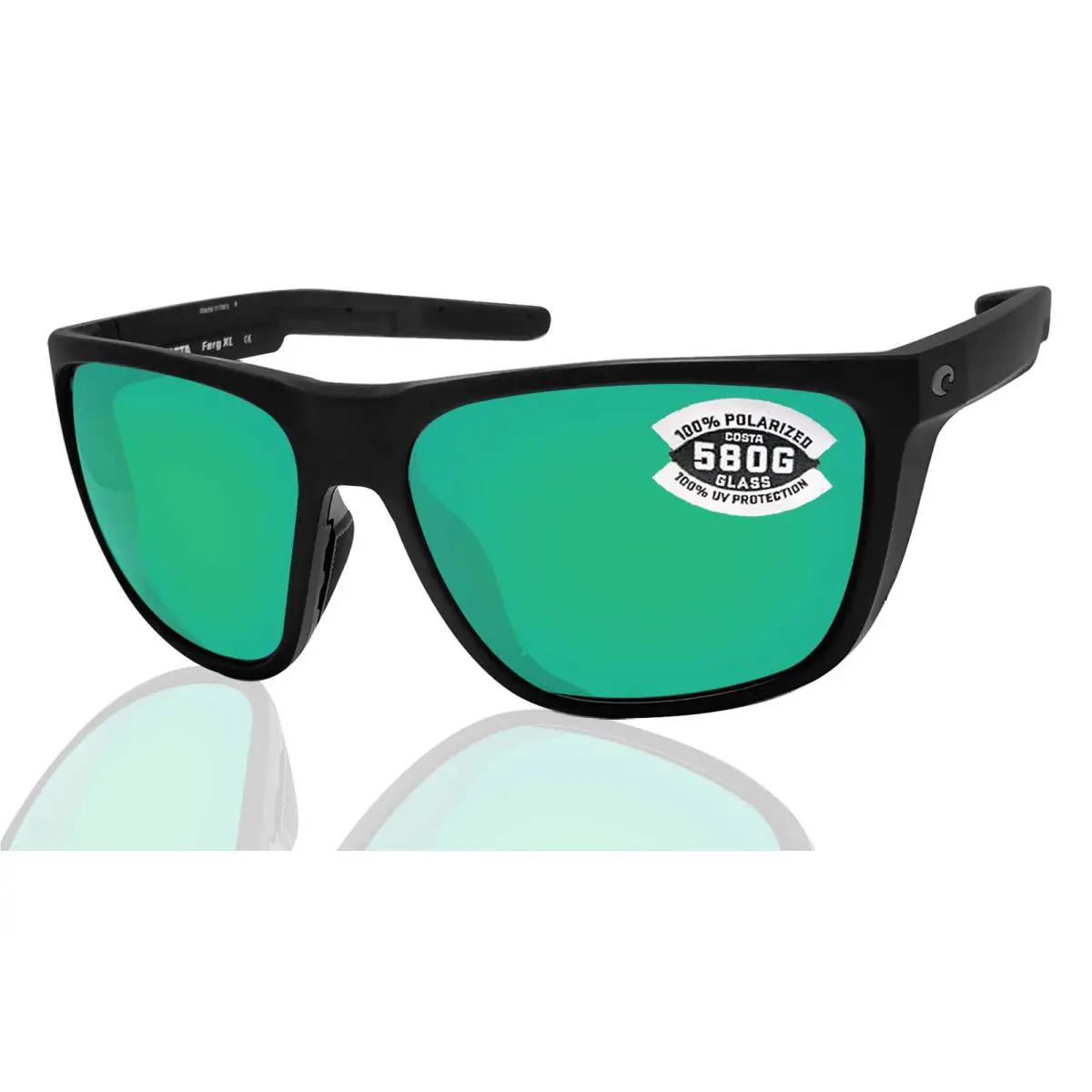Costa Del Mar Ferg XL Black Green Mirror 580 Glass Lens Sunglasses