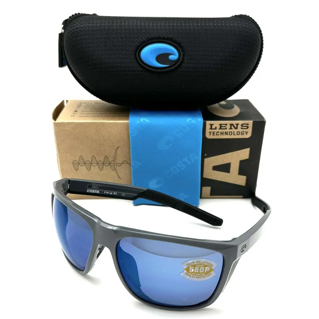 Costa Del Mar Sunglasses Ferg XL Shiny Gray/blue Mirror 580P 06S9012 W/case