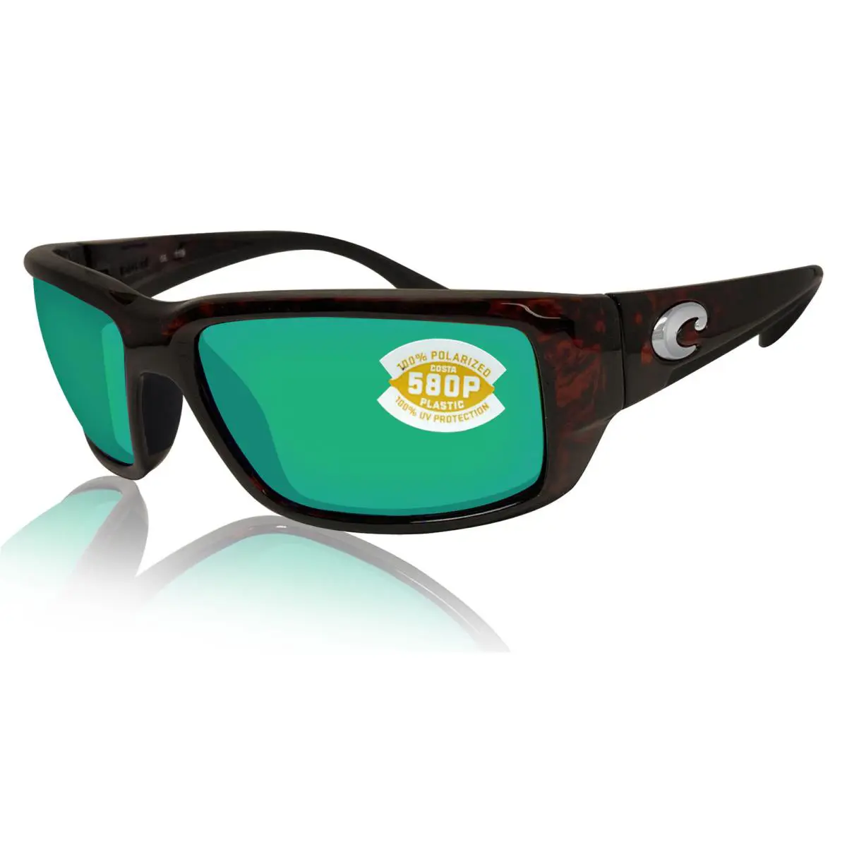 Costa Del Mar Fantail Tortoise Frame Green Mirror Polarized 580 Plastic Lens