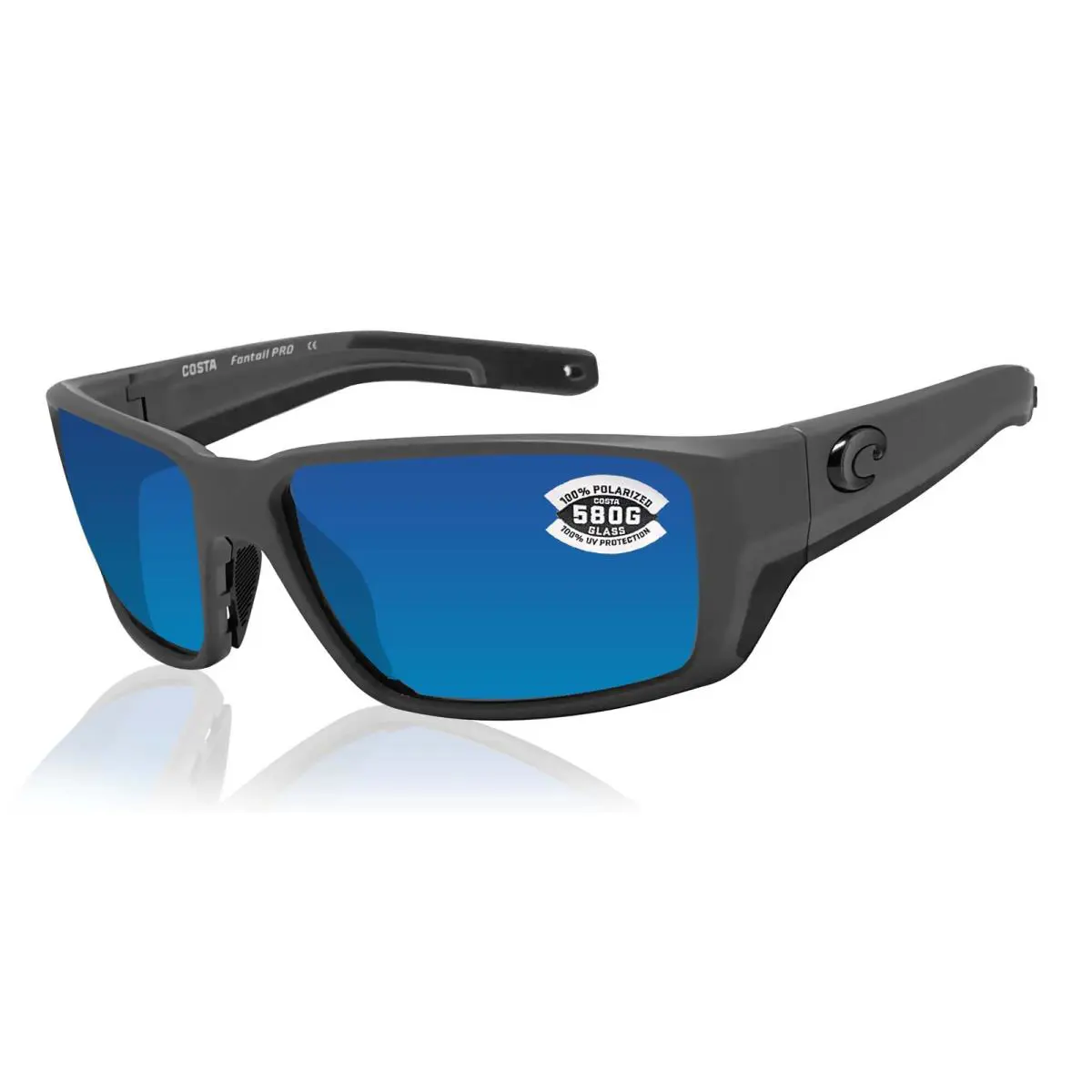 Costa Del Mar Fantail Pro Sunglasses Gray Frame Blue Mirror 580G Glass Lens
