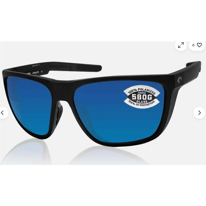 Costa Del Mar Sunglasses Ferg XL Black Blue Mirror 580 Polarized Glass Lens