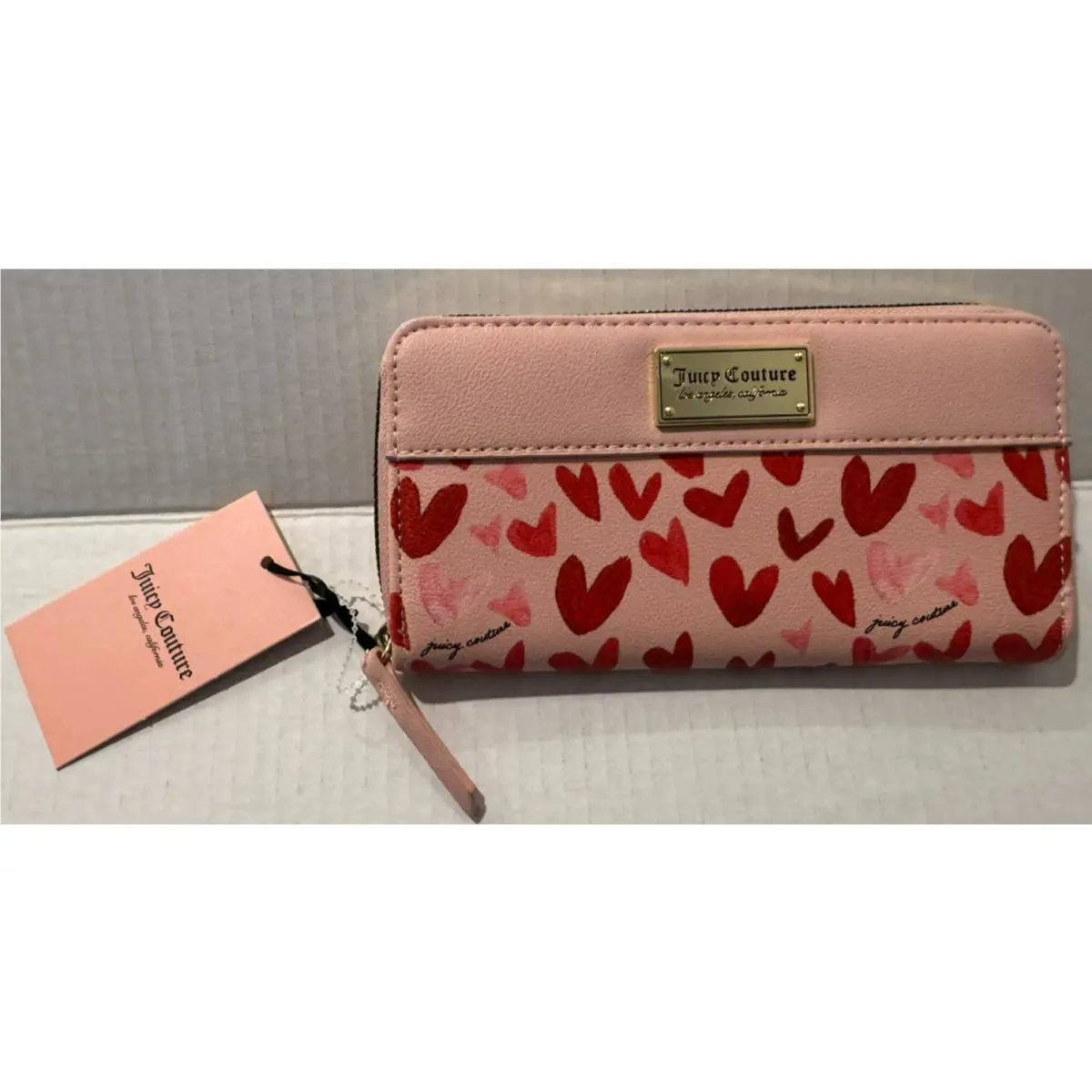 Juicy Couture Watercolor Heart Pink Valentines Large Zip-around Wallet