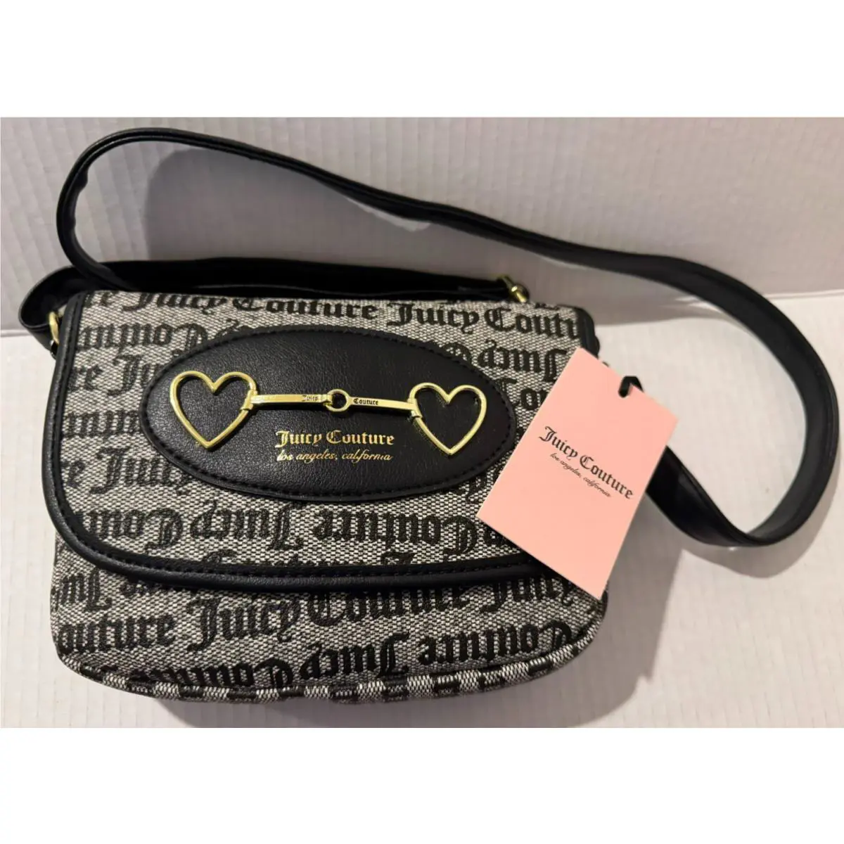 Juicy Couture Gothic Status Black Heart to Heart Flap Crossbody Bag