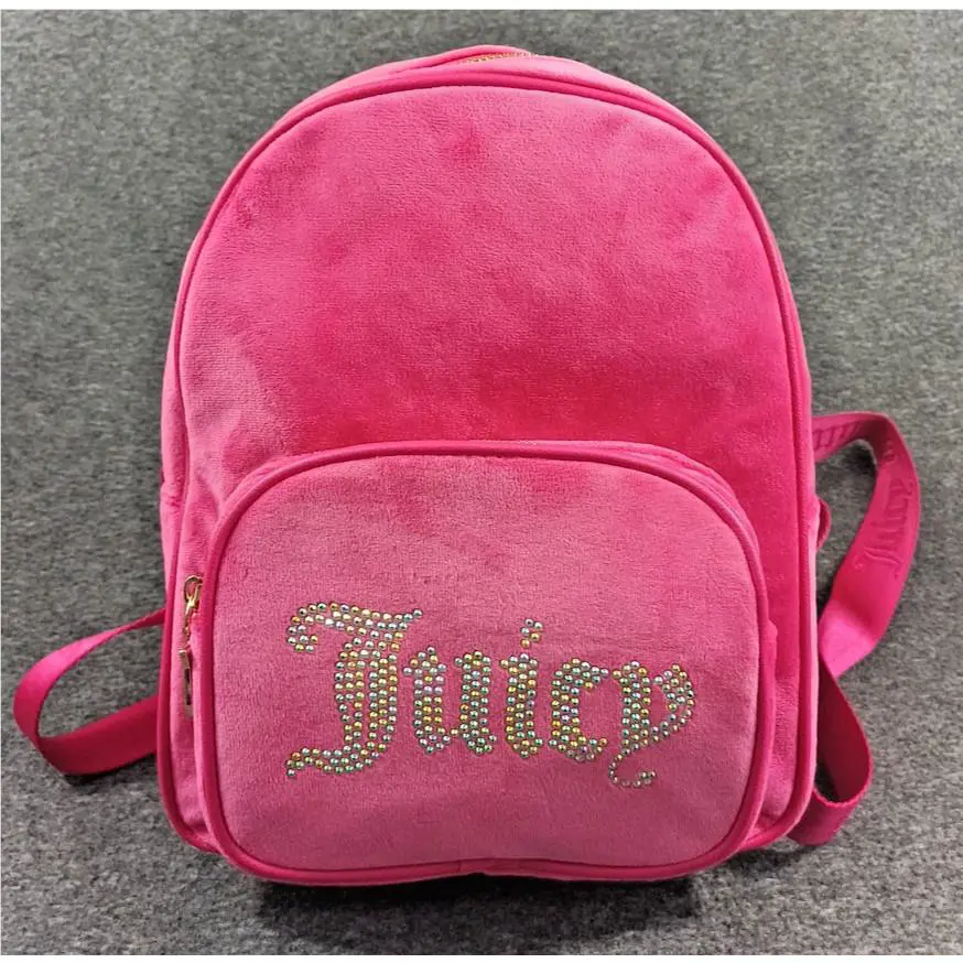 Juicy Couture Pink Flash Obession Backpack Rhinestone Spellout Velour Tags
