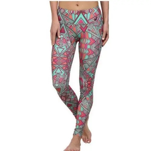Asics Cleopop Barre Womens Polyester Stretch Tights Pants XS Tribal Print