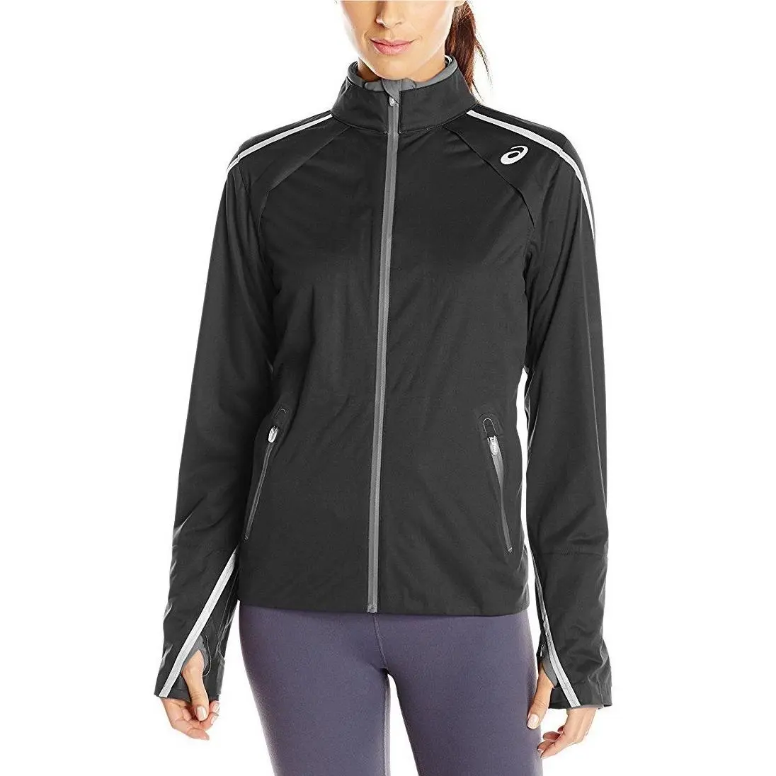Asics Accelerate Womens Zip Front Polyester Running Jacket S Black