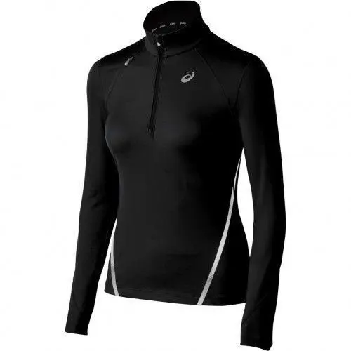 Asics Therm LT Womens Half Zip Lightweight Running Top Large Black