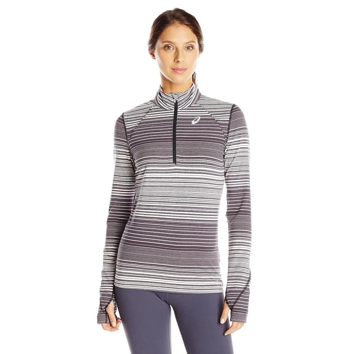Asics Thermostripe Womens Half Zip Lightweight Running Shirt Large Grey
