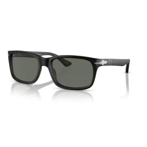 Persol Matte Black Rectangular Polarized Sunglasses 0PO3048S 900058 58mm - Black/Green Polarized, Frame: Black, Lens: Gray