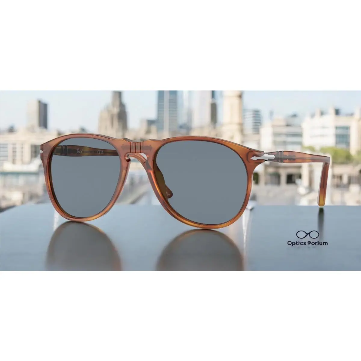 Persol PO9649S 96 56 Terra Di Siena Light Blue 55 mm Men`s Sunglasses