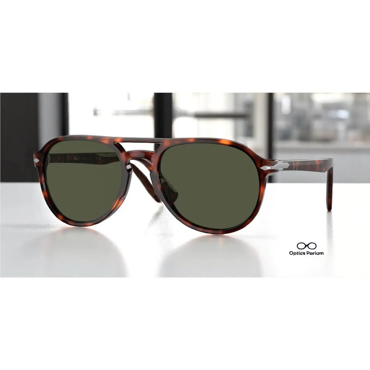 Persol PO3235S 24 31 El Profesor Sergio Havana Green 55 mm Unisex Sunglasses - Frame: Brown, Lens: Green
