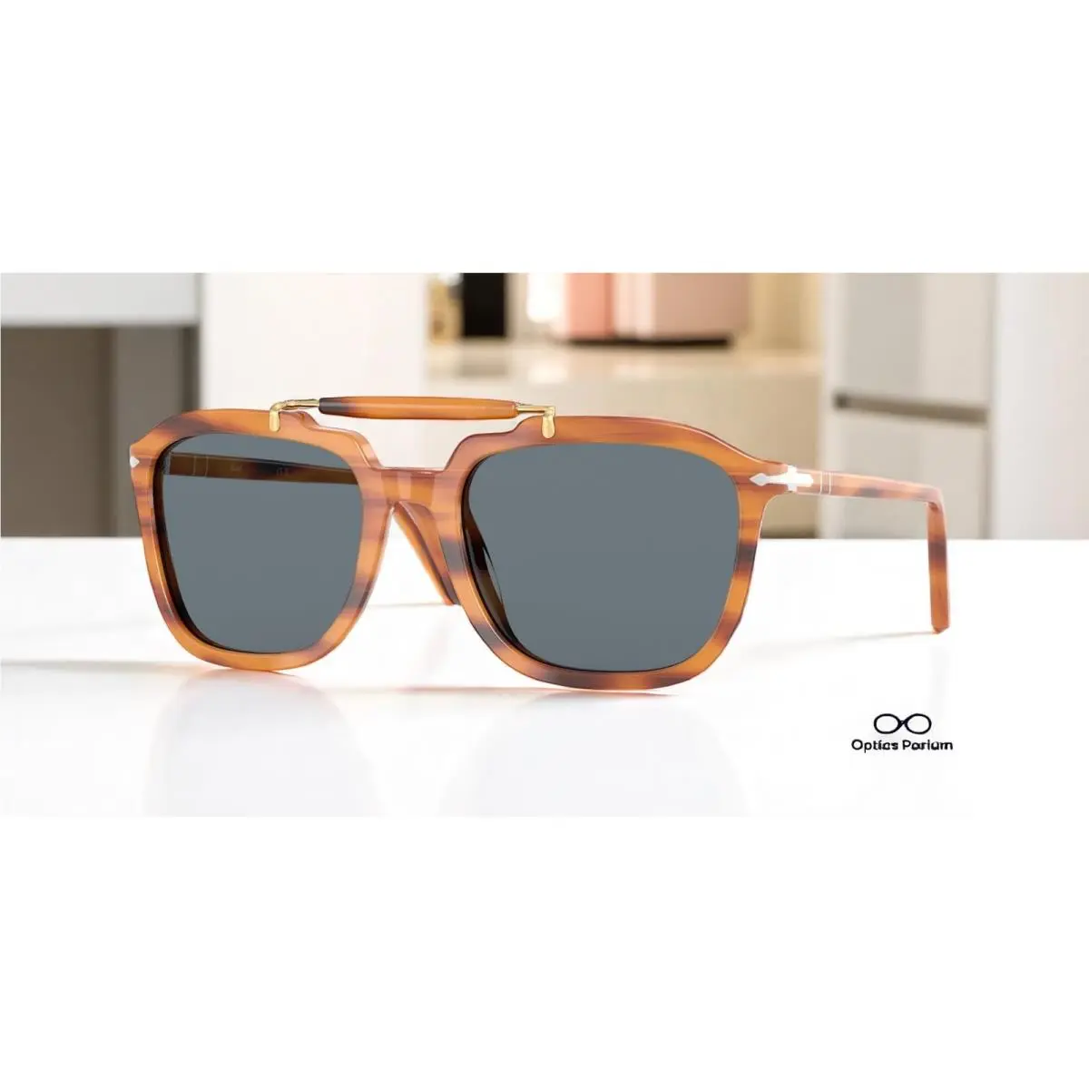 Persol PO0203S 960 R5 Striped Brown Blue 55 mm Unisex Sunglasses