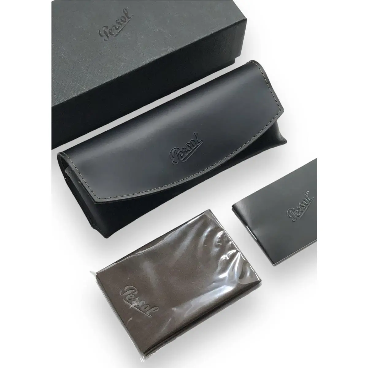 Persol Sunglasses Eyeglasses Leather Black Case Full Set