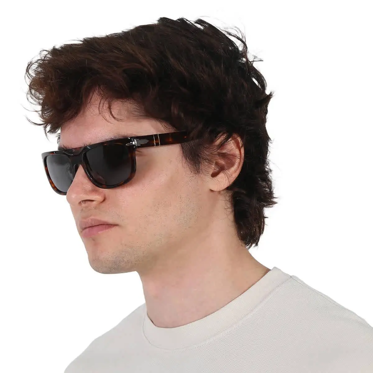 Persol Dark Grey Rectangular Men`s Sunglasses PO3271S 24/48 55 PO3271S 24/48 55