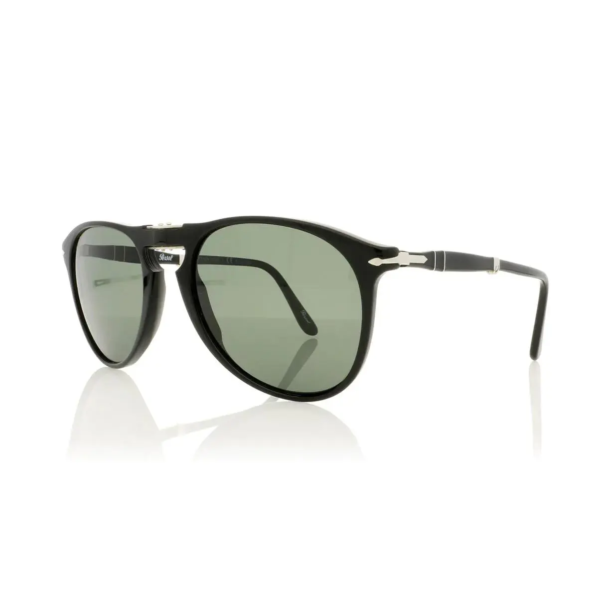 Persol Folding Sunglasses 9714-S 95/58 Black w/ Polarized Green Lenses 55mm - Frame: Black, Lens: Green