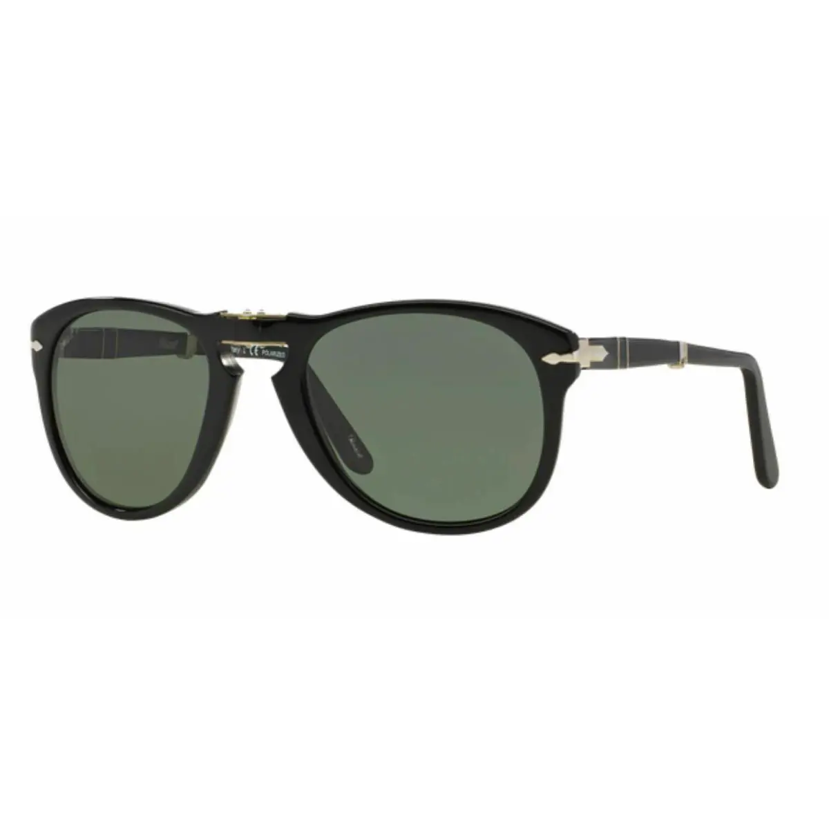 Persol 0PO 0714 Folding 95/58 Black Sunglasses - Frame: Black, Lens: Crystal Green