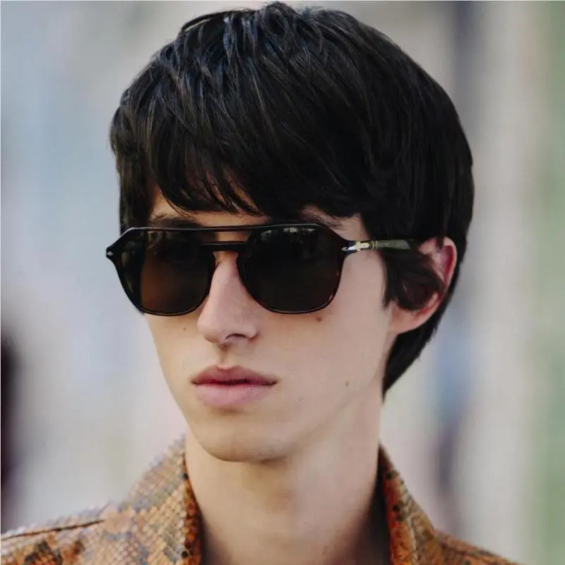 Persol Mens Irregular Sunglasses PO3206 95/71 Black/dark Grey Gradient Lens 51mm