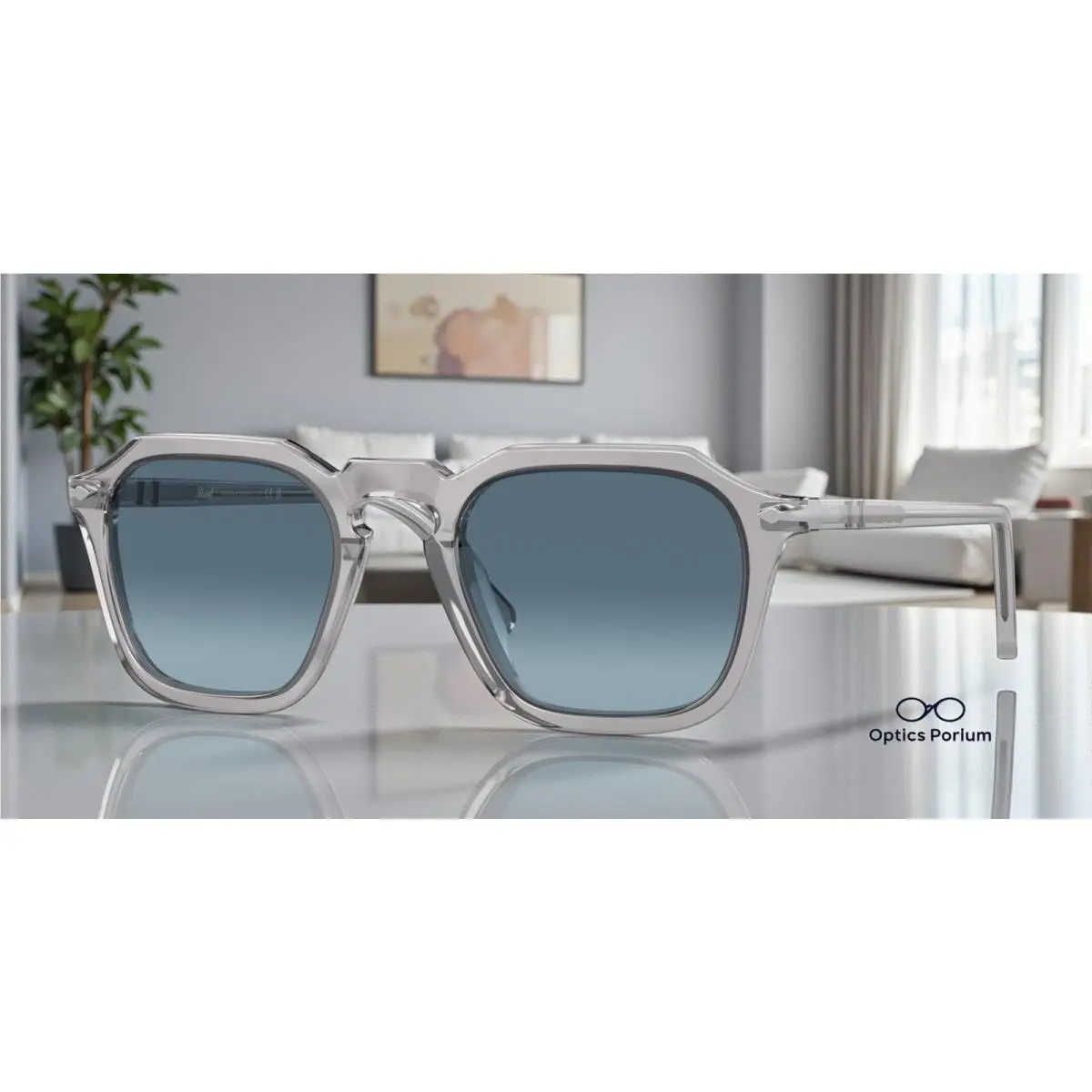 Persol PO3292S 309 Q8 Transparent Grey Azure Grad Blue 50 mm Unisex Sunglasses