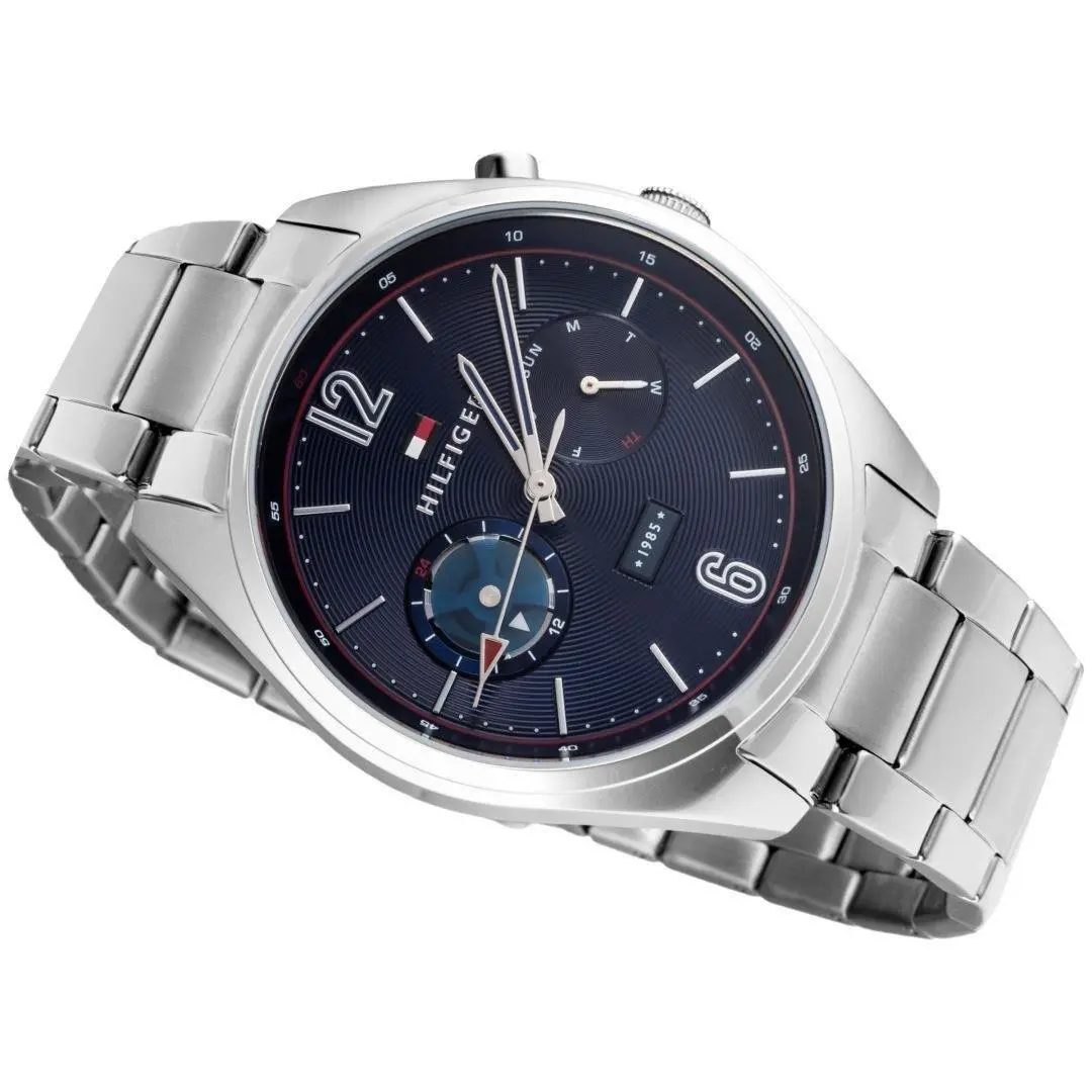 Tommy Hilfiger Deacan Blue Dial Silver Stainless Steel Men`s Watch 1791551