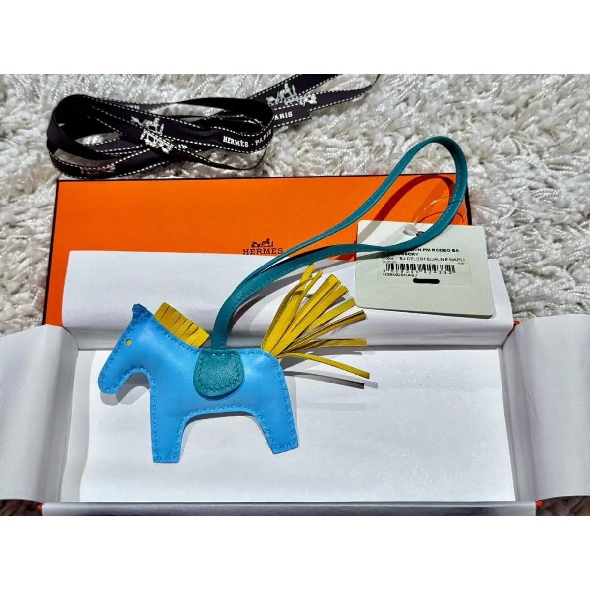 Hermes Rodeo PM Leather Bag Charm Celeste