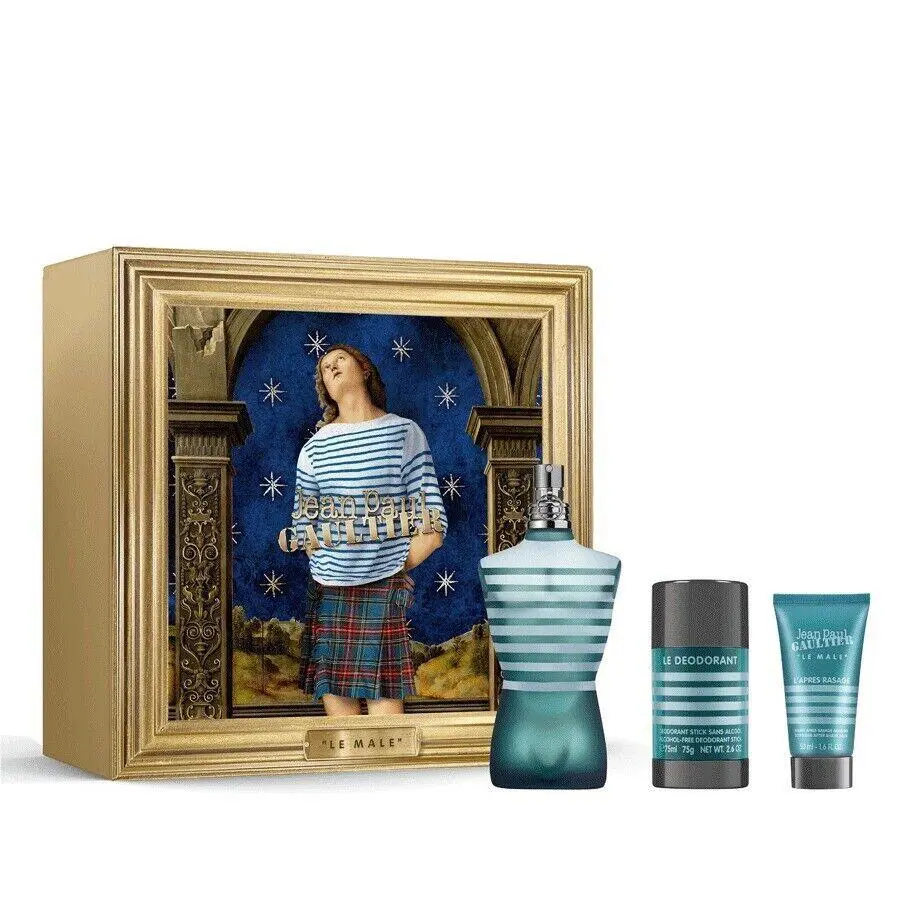 Jean Paul Gaultier Jpg Le Male Men`s 3pc Set 4.2oz Edt + 1.7oz After Shave Balm + 2.6oz Deo Stick