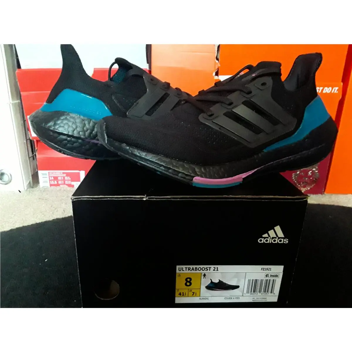 Adidas Ultraboost 21 Core Black Carbon Active Teal Running Trainer 2021 1 FZ1921