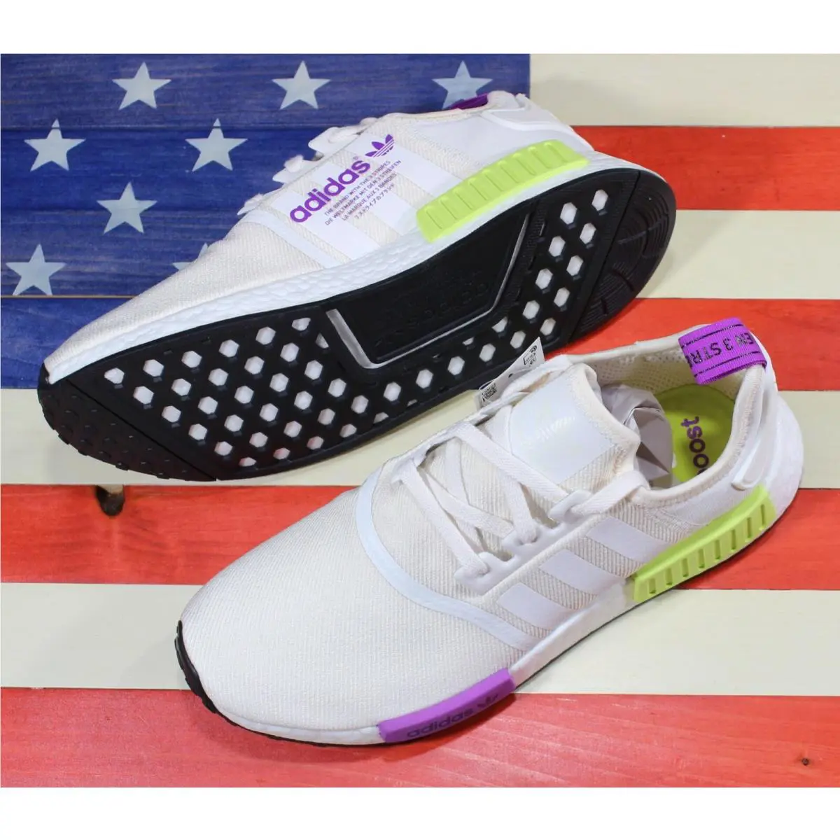 Adidas shoes - adidas NMD R1 - NMD - D96626 - White, Manufacturer: Chalk-White/Chalk-White/Semi-Solar-Yellow/Purple 7