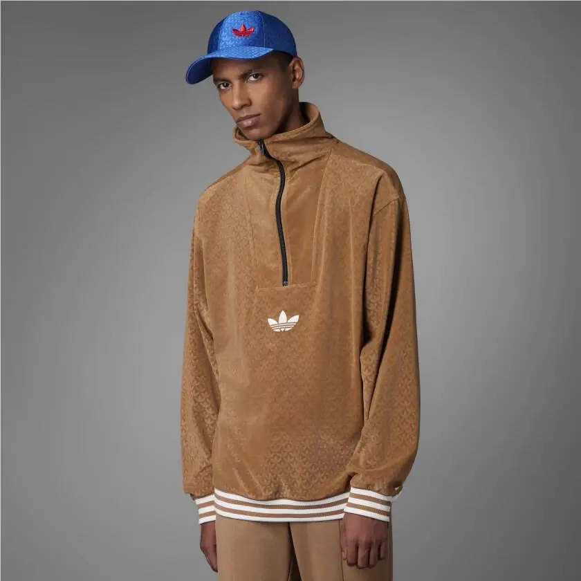 Adidas Originals Men`s Adicolor Heritage Now Funnel Velour Top Brown IB3421