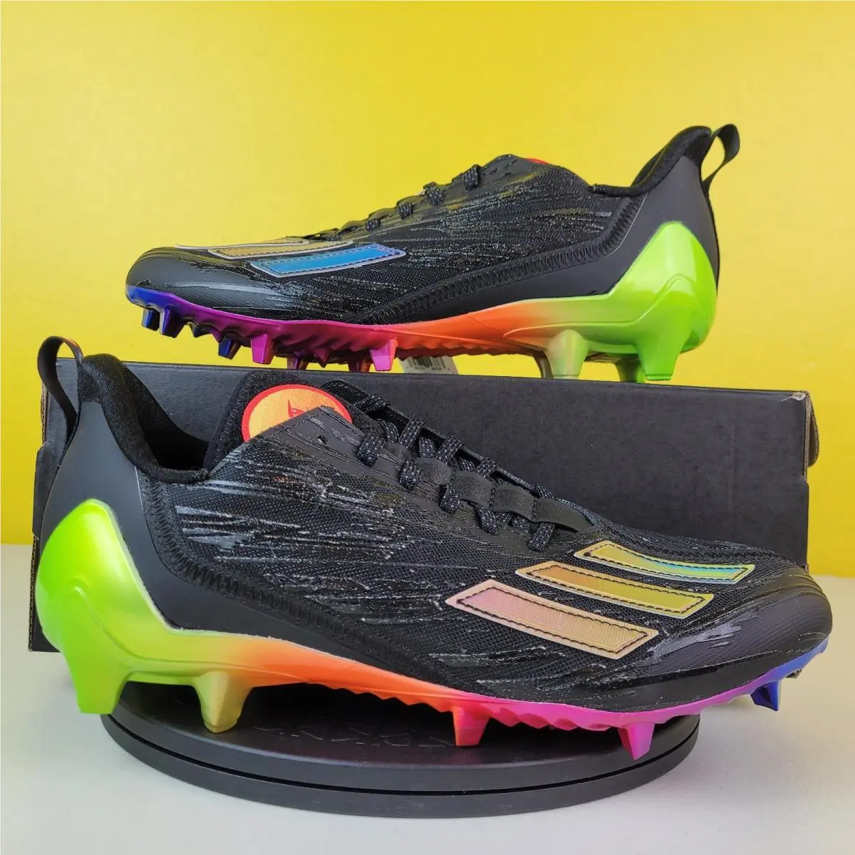 Adidas Adizero Big Mood Men`s Athletic Black Emoji Football Cleats Shoes