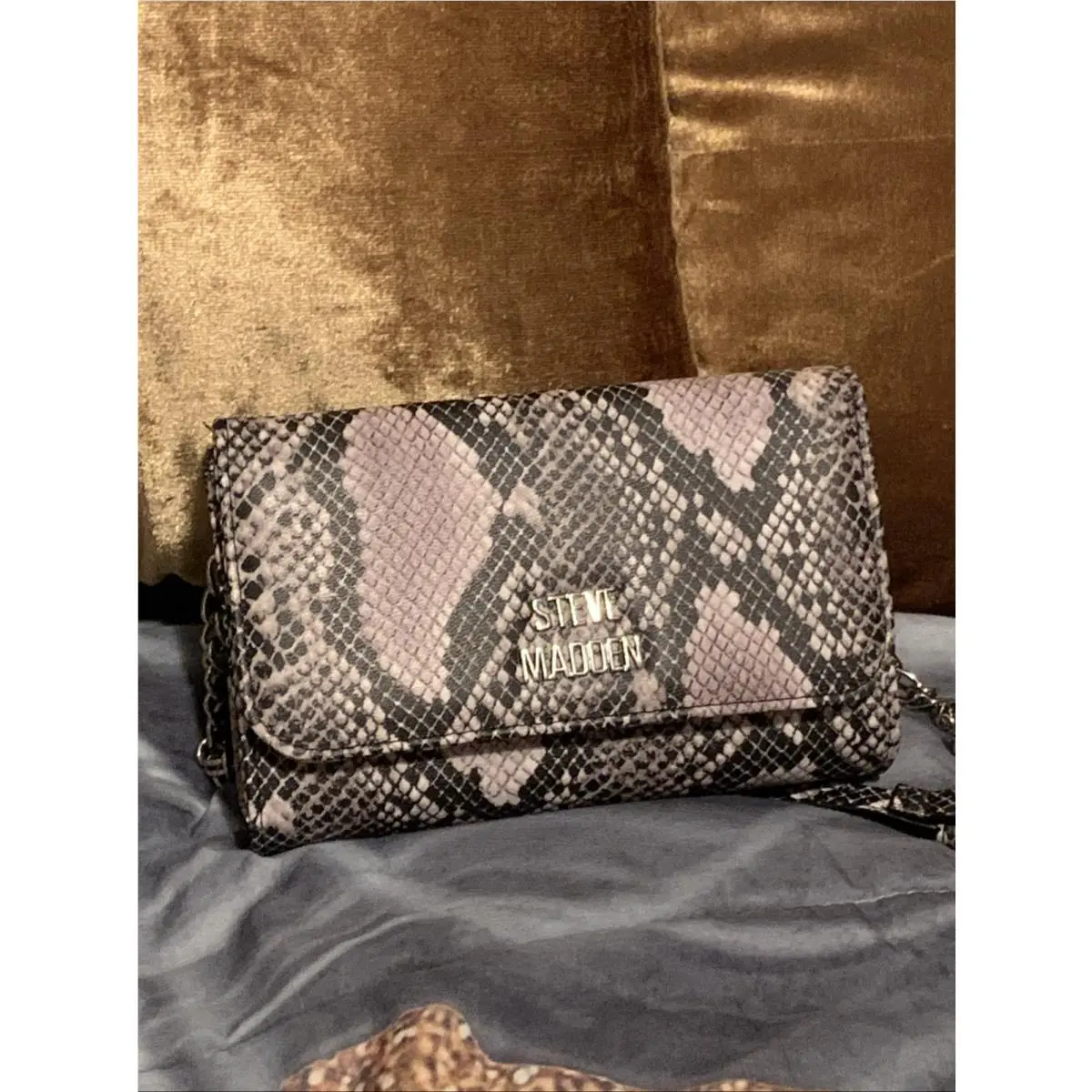 Hot Handbags Purse Steve Madden Luxury Snake Skin Purse Silver Logo
